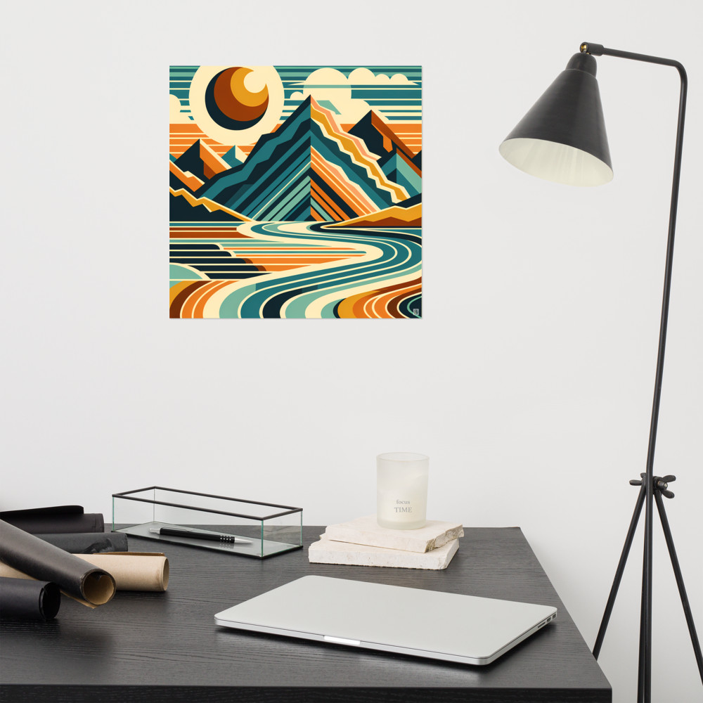 Retro Mountain River Landscape