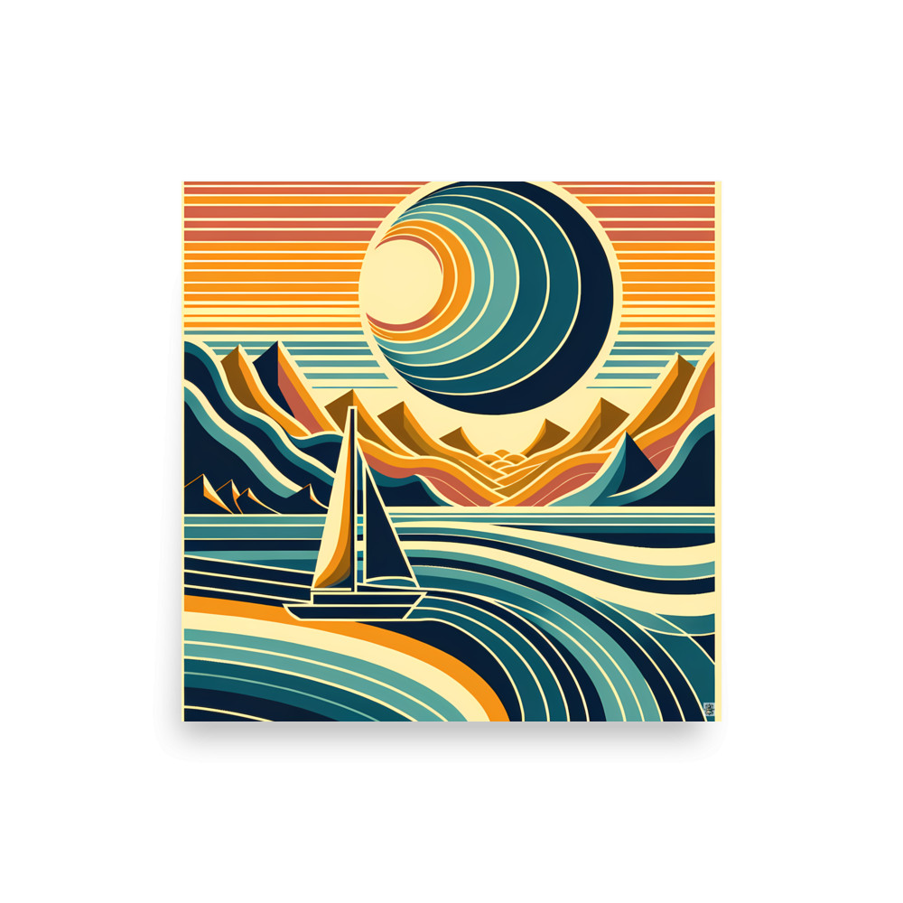 Geometric Sailboat at Sunset — Art Print
