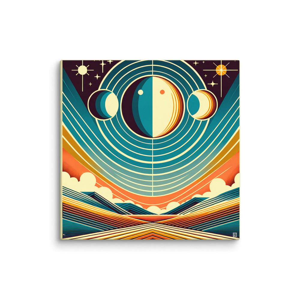 Geometric Moon Phases Over Abstract Horizon — Canvas Print