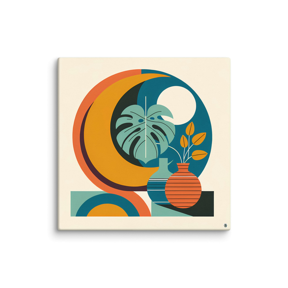 Abstract Botanical Vase and Monstera Shapes — Canvas Print