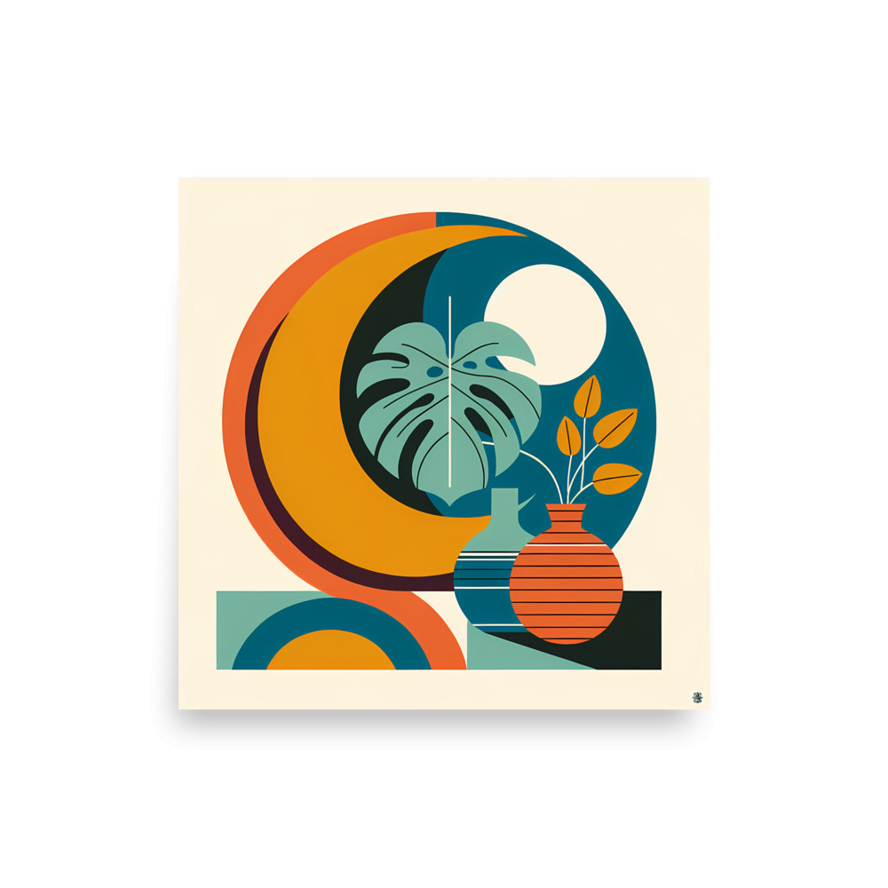 Abstract Botanical Vase and Monstera Shapes — Art Print