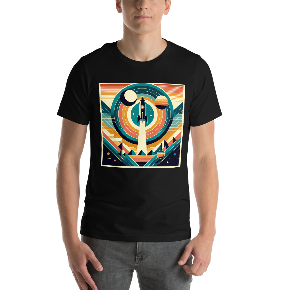 Retro Rocket Launch Geometric Space Scene