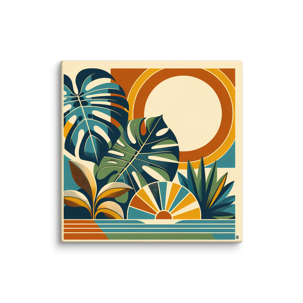 Abstract Botanical Sun and Monstera Leaves — Canvas Print