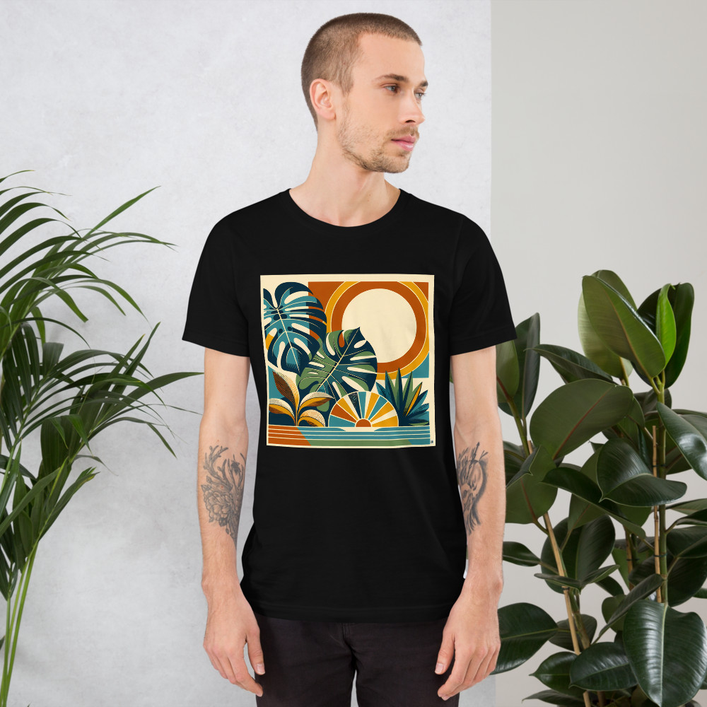 Abstract Botanical Sun and Monstera Leaves