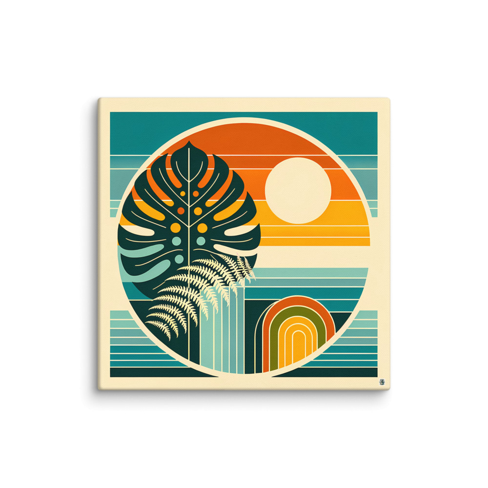 Abstract Botanical Sun and Monstera — Canvas Print