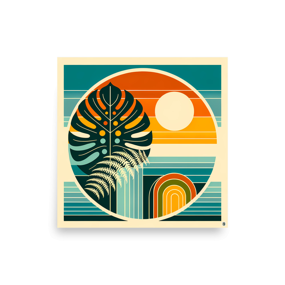 Abstract Botanical Sun and Monstera — Art Print