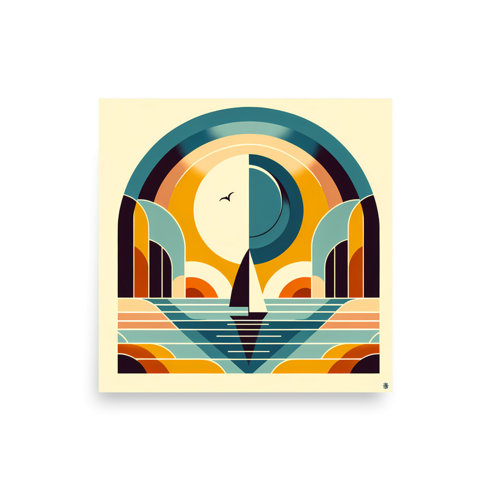 Geometric Sailboat Sunset Arches — Art Print