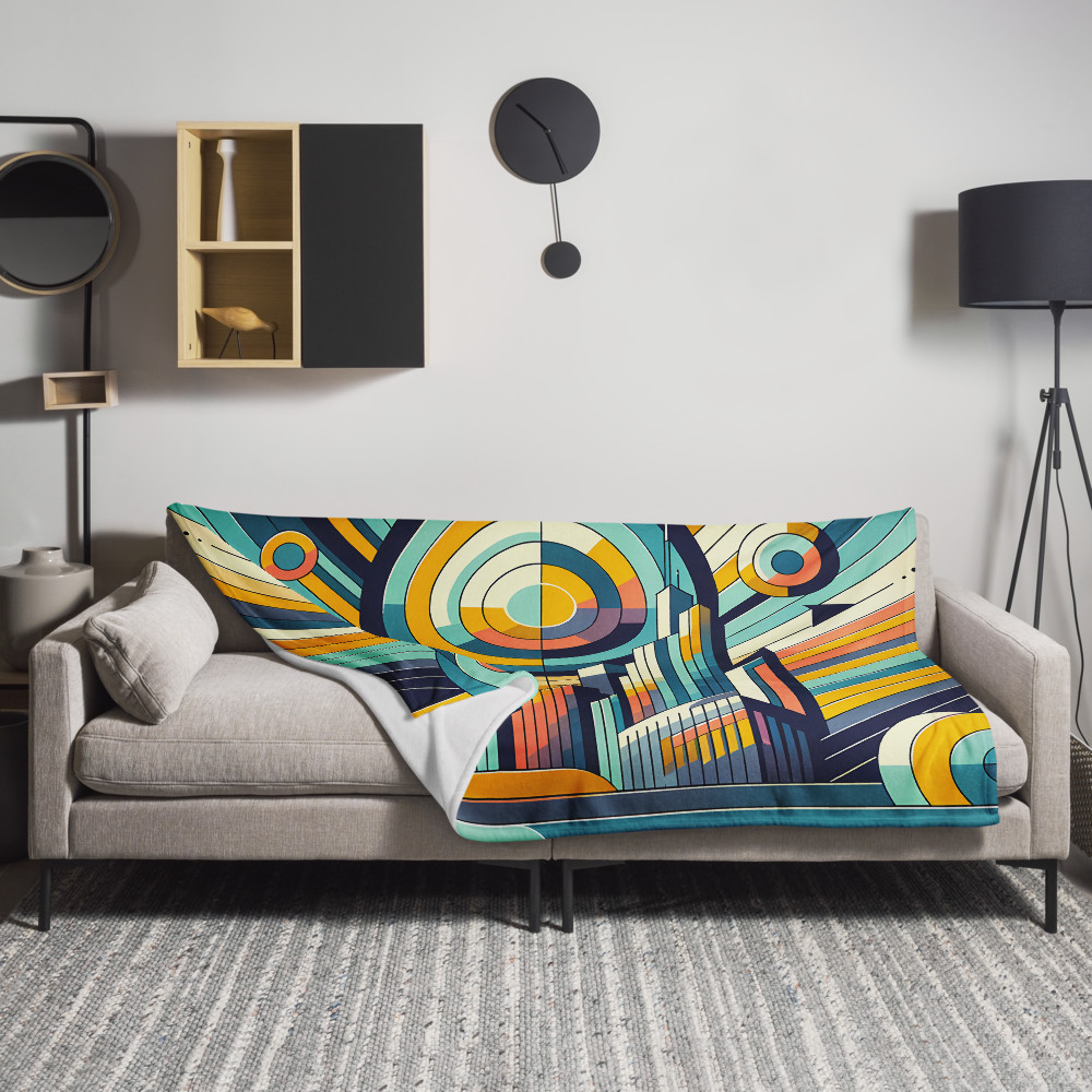 Geometric Retro Cityscape with Concentric Sun