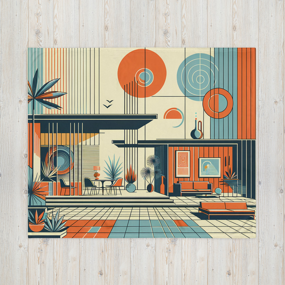 Mid Century Modern Geometric House Illustration