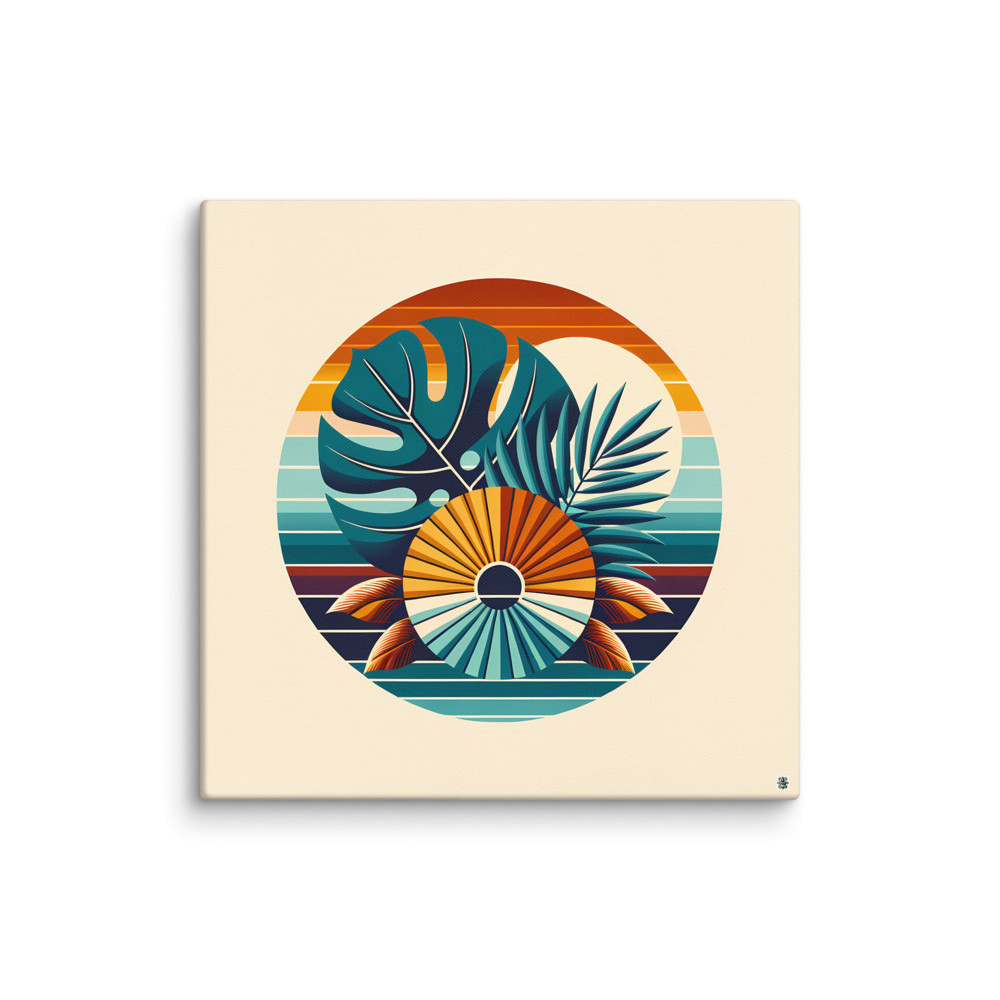 Abstract Tropical Leaves Sunset Circle — Canvas Print
