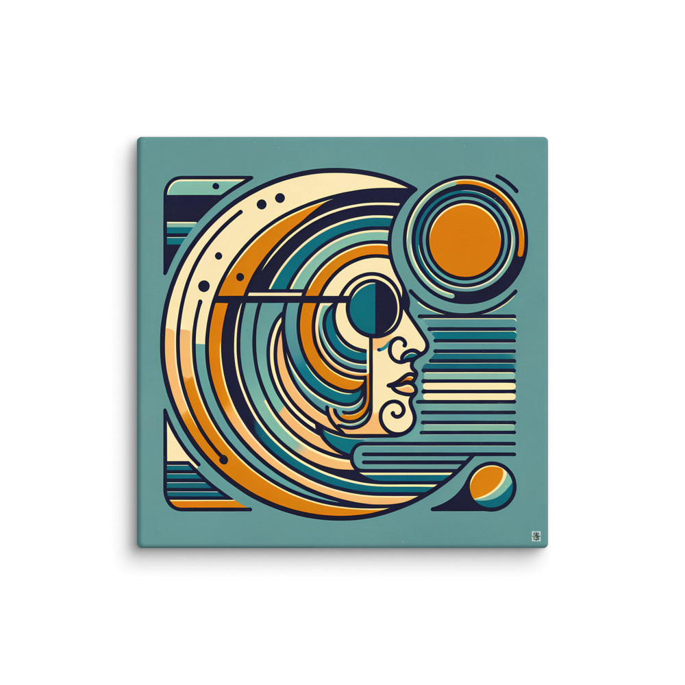 Geometric Line Face with Retro Sun and Arcs — Canvas Print