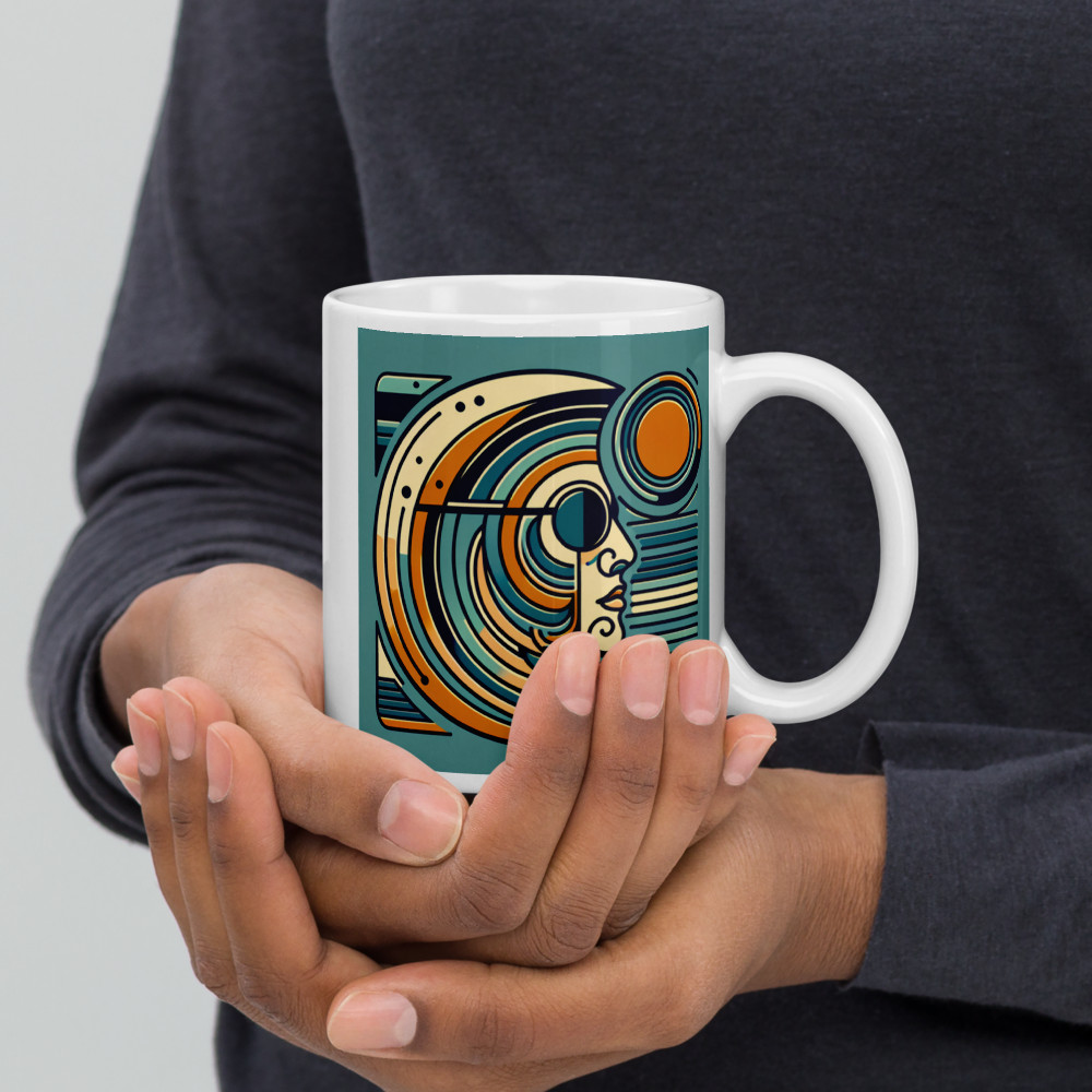 Geometric Line Face with Retro Sun and Arcs