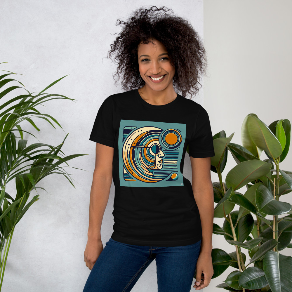 Geometric Line Face with Retro Sun and Arcs