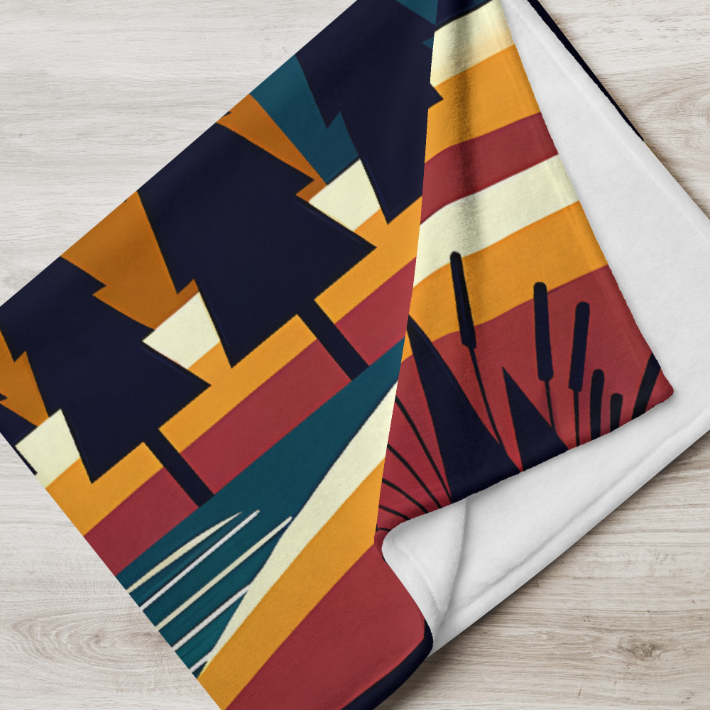 Geometric Mountain Peaks with Fox and Sunset