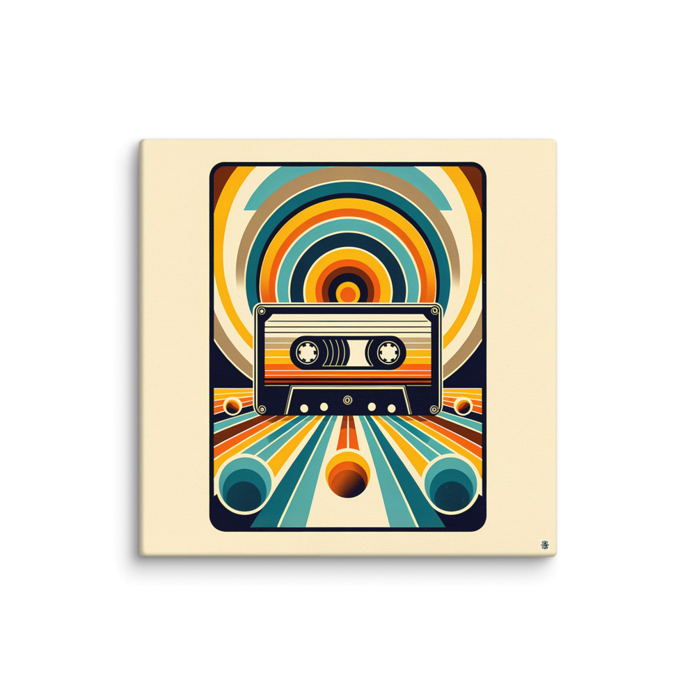 Retro cassette with geometric rainbow lines — Canvas Print