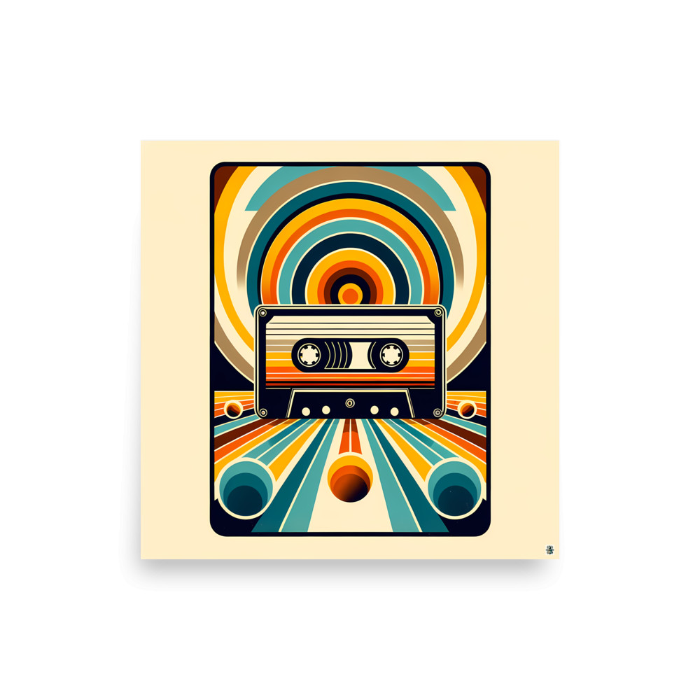Retro cassette with geometric rainbow lines — Art Print