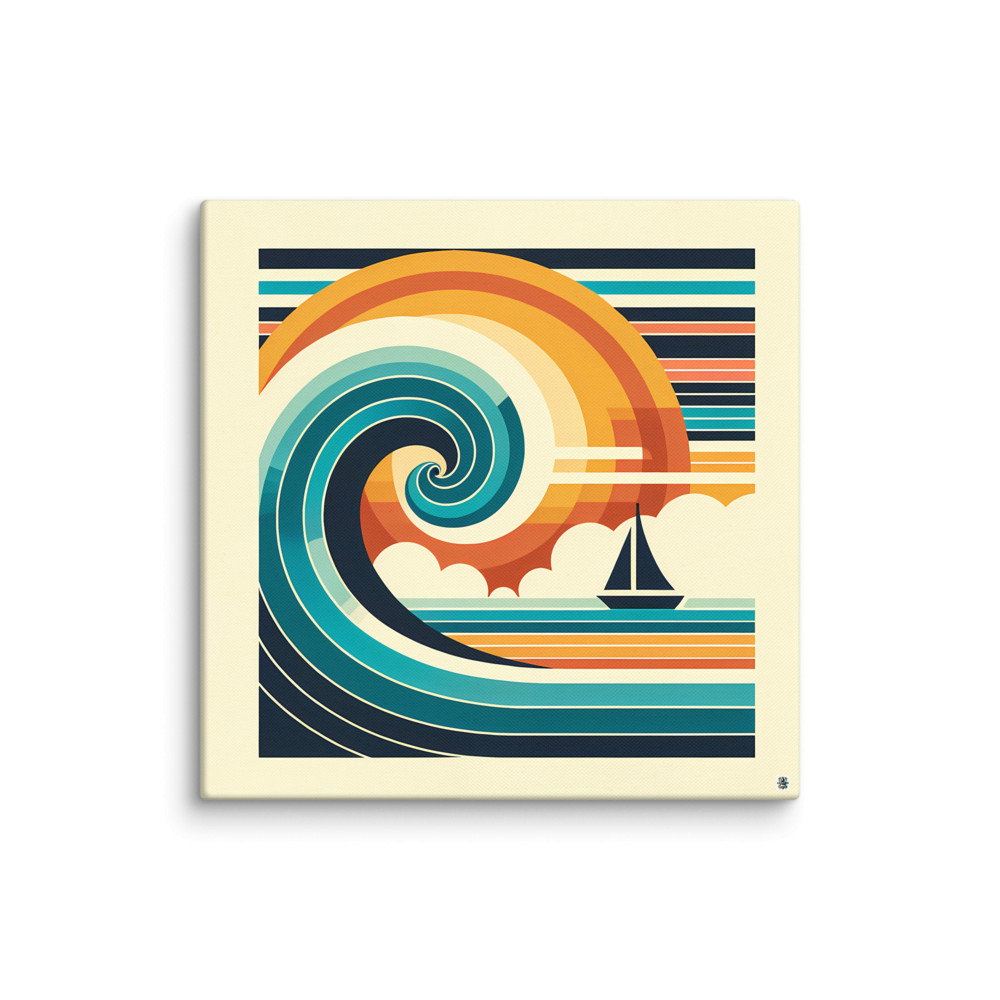 Geometric Wave and Sailboat Sunset — Canvas Print