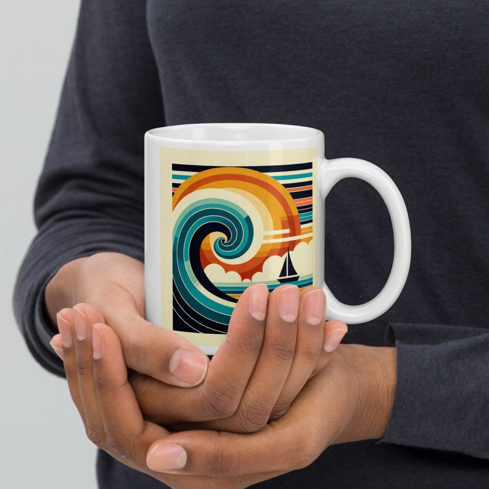 Geometric Wave and Sailboat Sunset