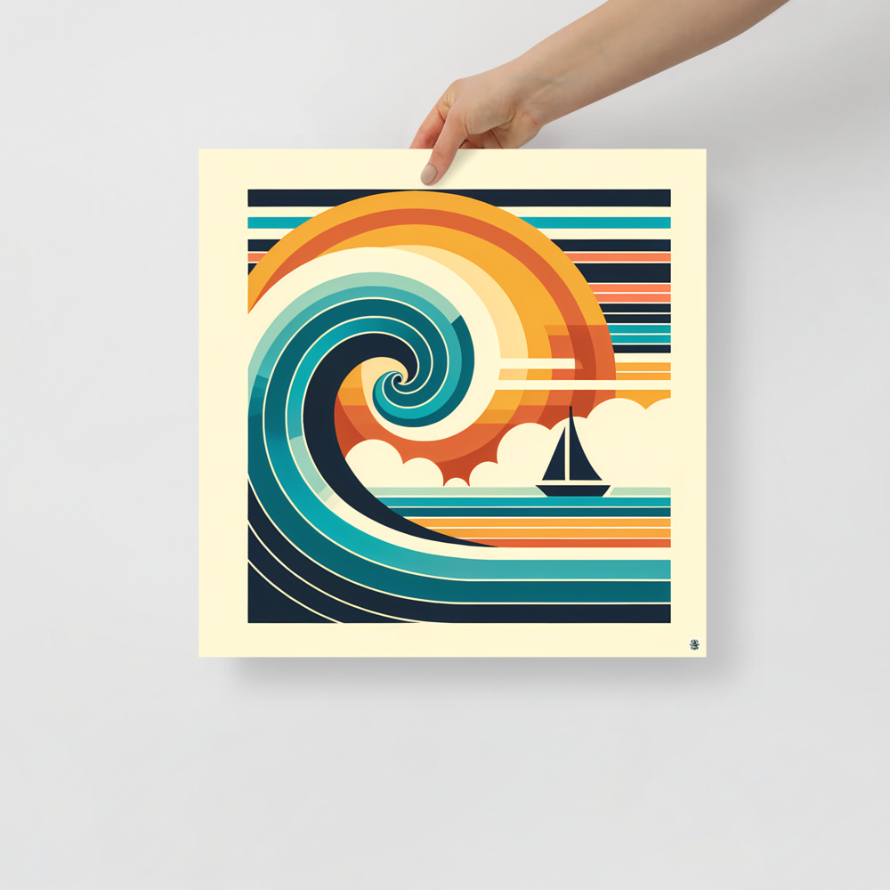 Geometric Wave and Sailboat Sunset