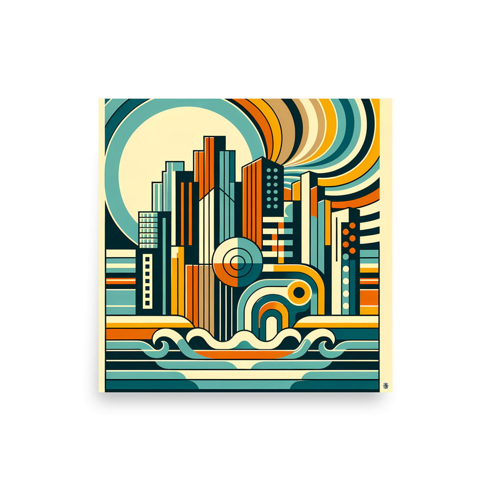 Geometric Coastal Cityscape — Art Print
