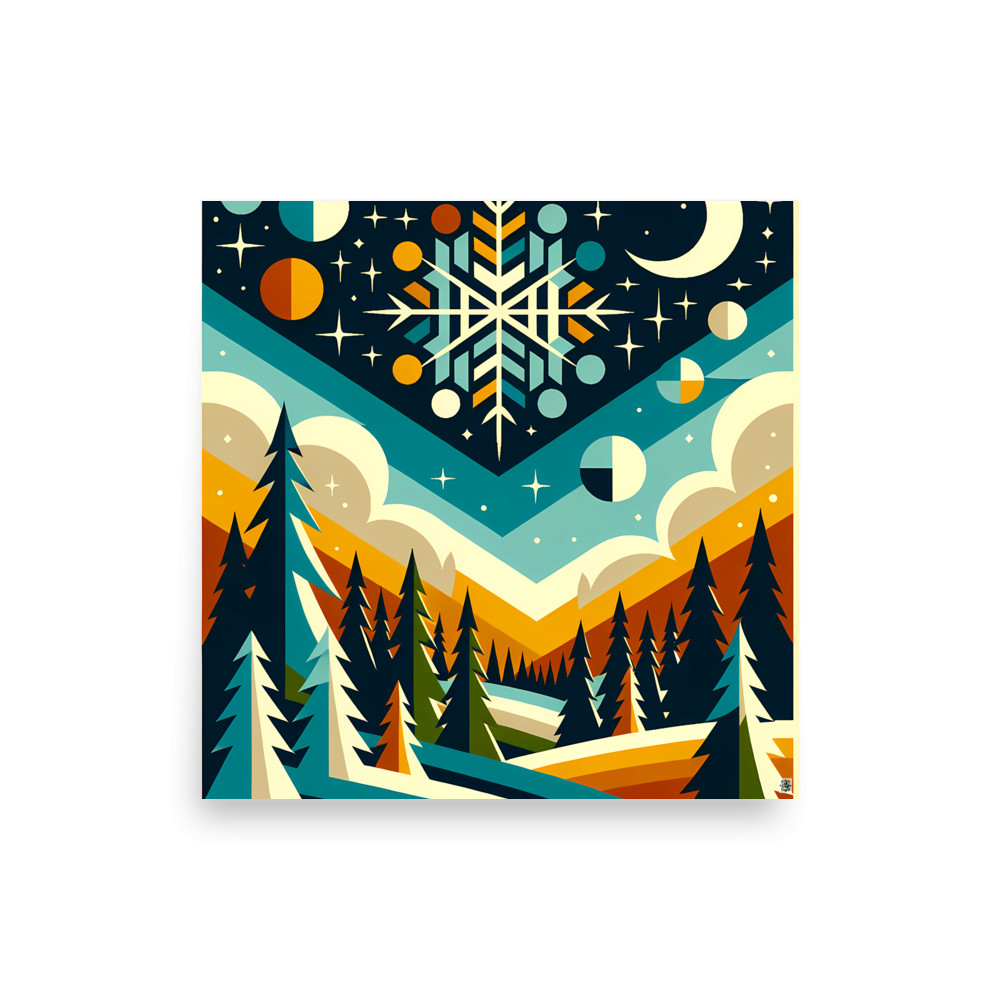 Geometric Snowflake Winter Forest — Art Print