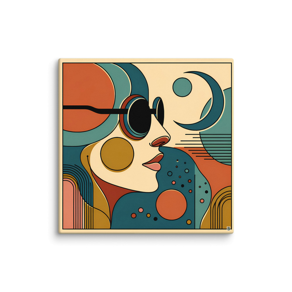 Abstract Line Face with Moon and Geometric Shapes — Canvas Print