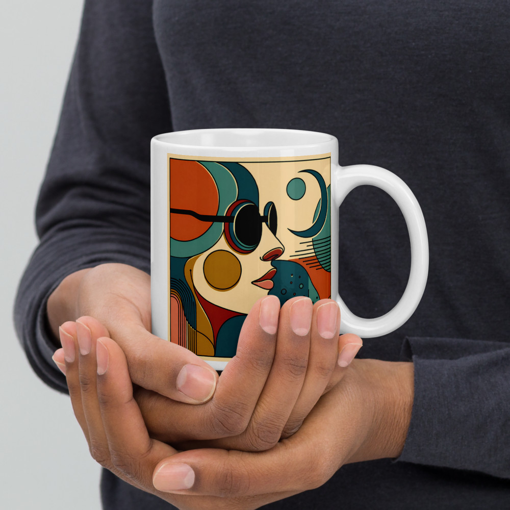 Abstract Line Face with Moon and Geometric Shapes