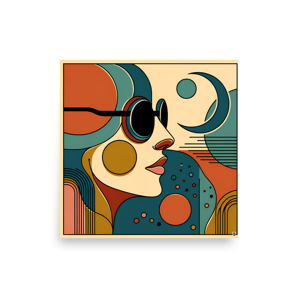 Abstract Line Face with Moon and Geometric Shapes