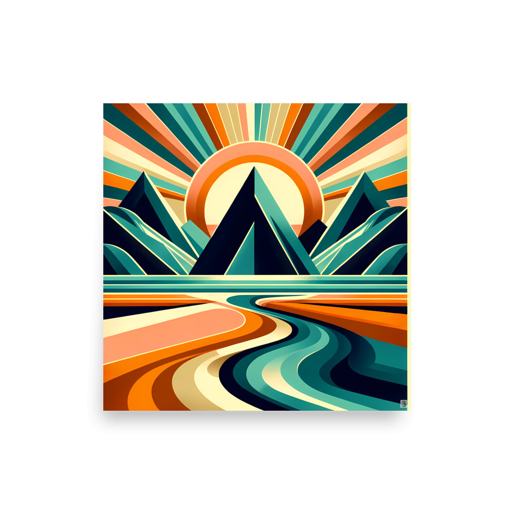 Geometric Mountain Sunrise Landscape — Art Print