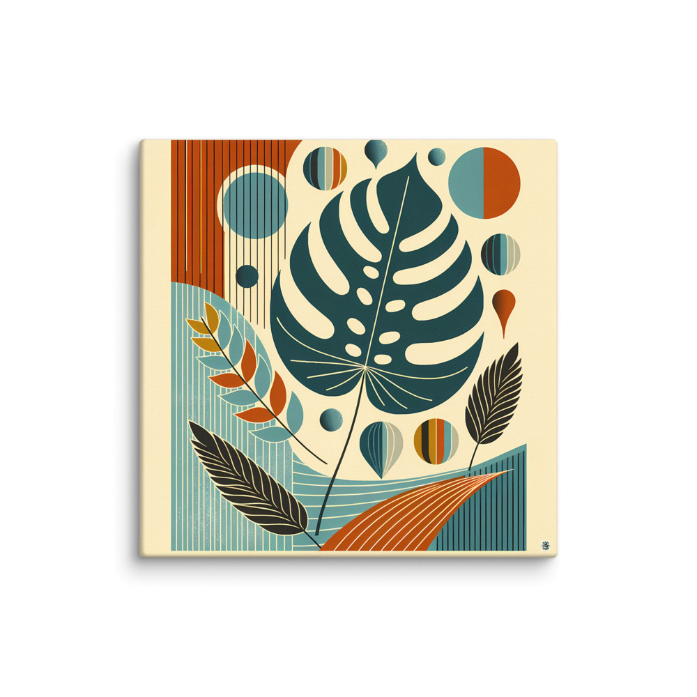 Abstract Botanical Monstera and Leaves — Canvas Print