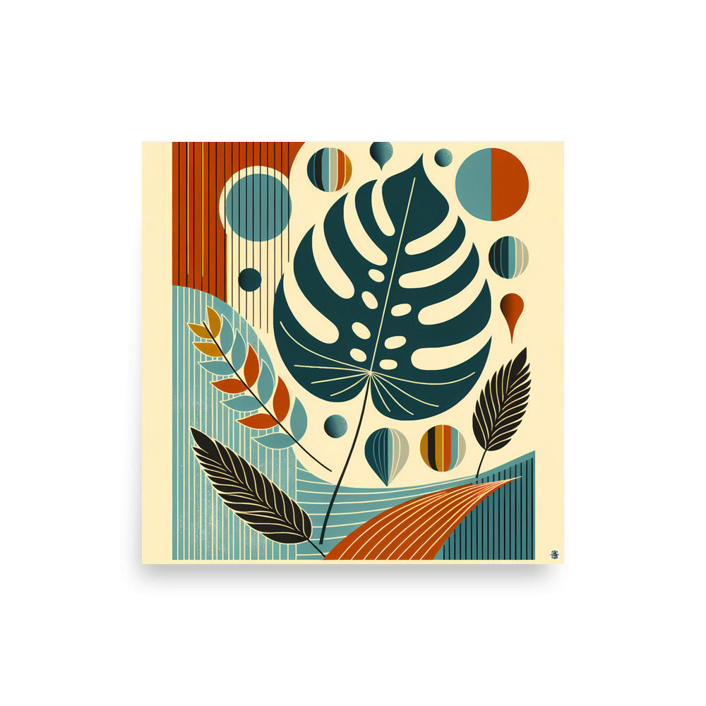Abstract Botanical Monstera and Leaves — Art Print
