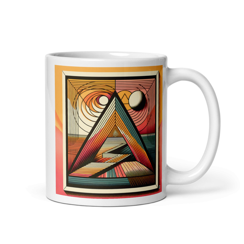 Retro Geometric Triangle Sun and Moon Abstract Art