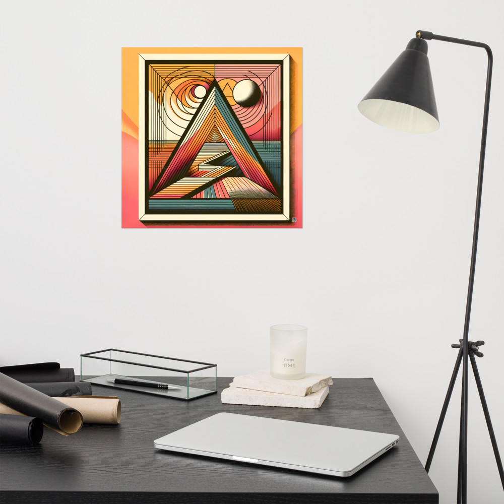 Retro Geometric Triangle Sun and Moon Abstract Art