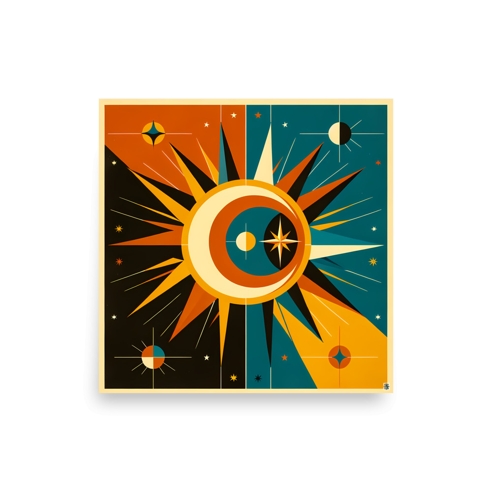 Geometric Celestial Sun and Moon Burst — Art Print