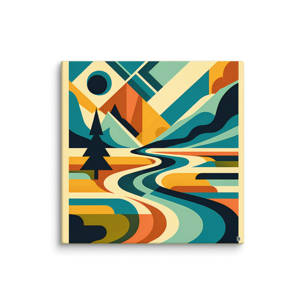 Geometric Mountain River Landscape — Canvas Print