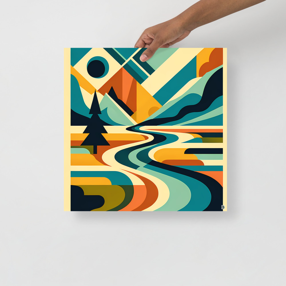 Geometric Mountain River Landscape
