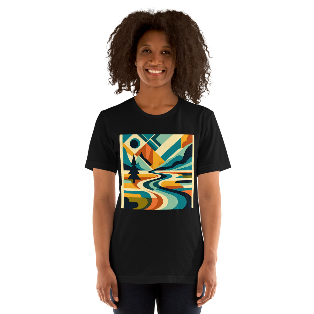 Geometric Mountain River Landscape