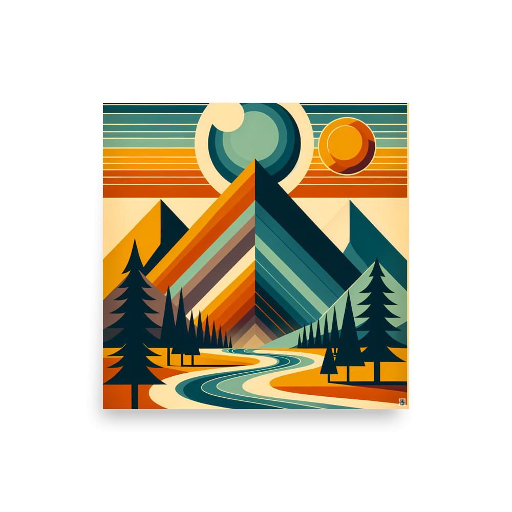 Geometric Mountain Valley Sunset — Art Print