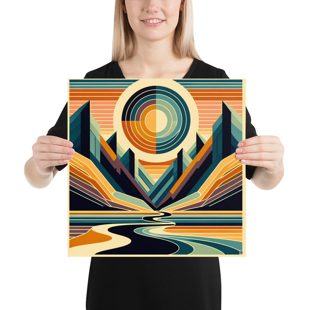 Geometric Sun Over Mountain Valley