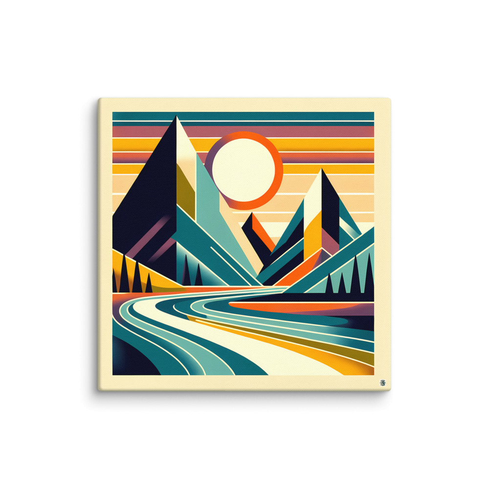 Geometric Mountain Sunset Landscape — Canvas Print