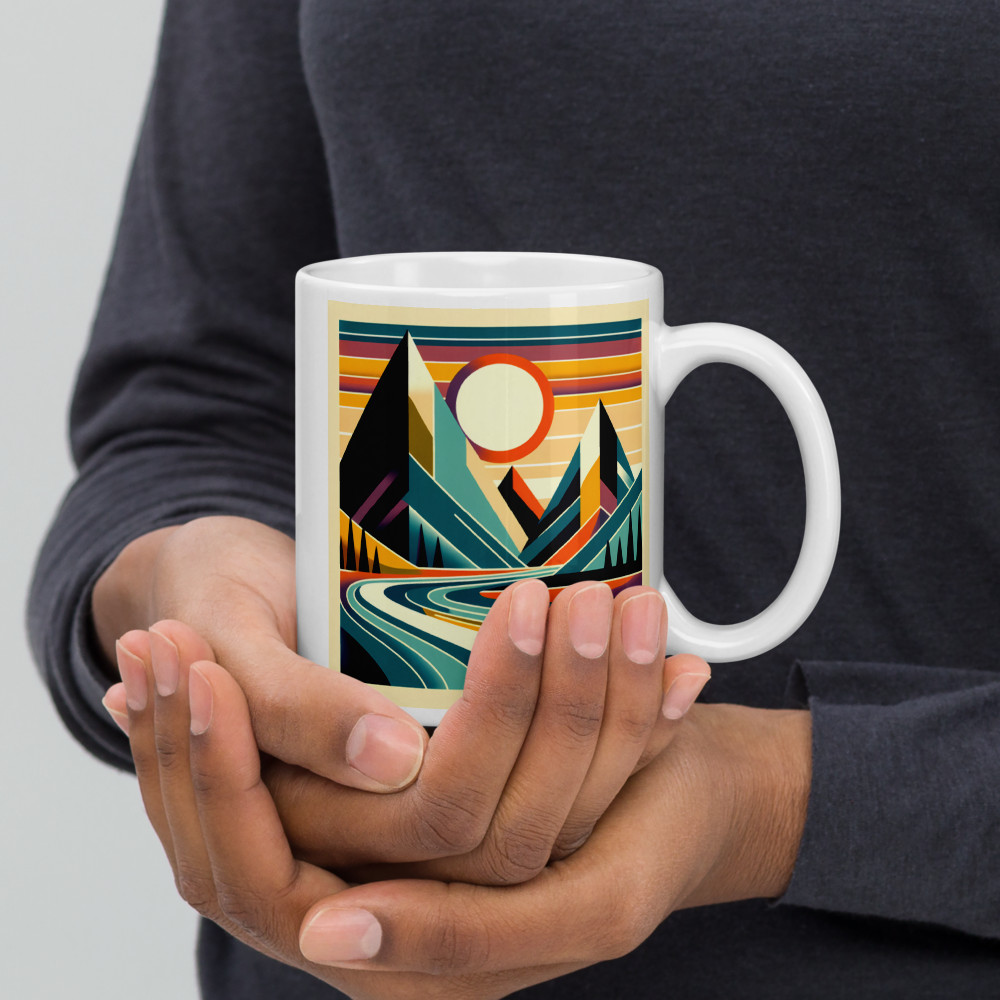 Geometric Mountain Sunset Landscape