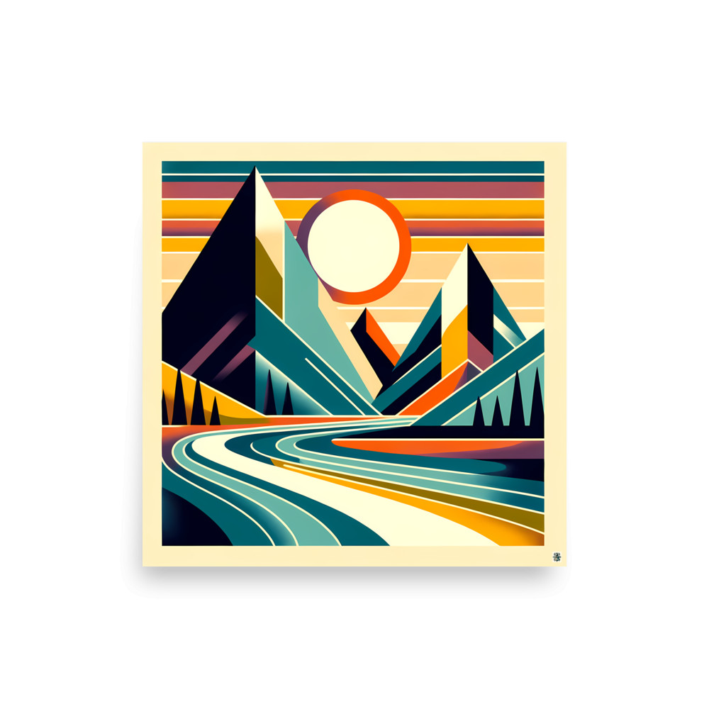 Geometric Mountain Sunset Landscape — Art Print