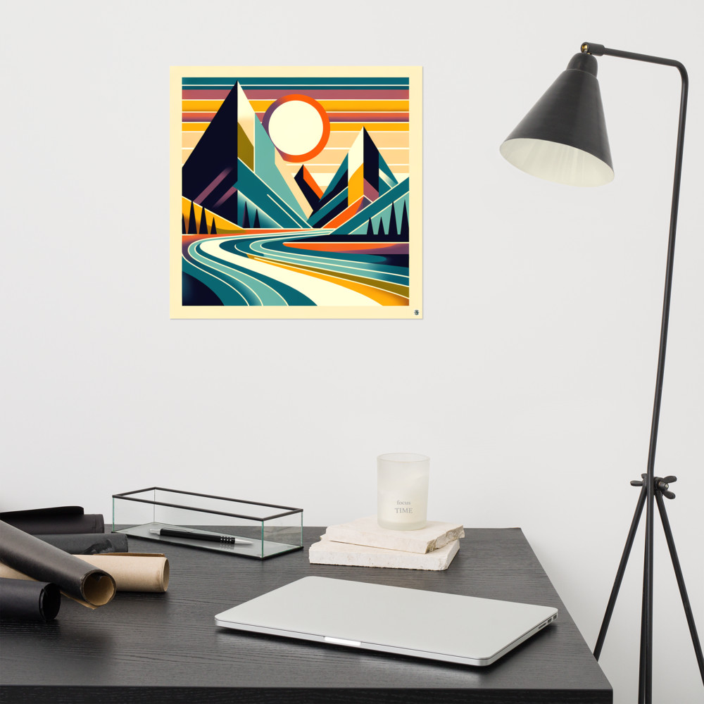 Geometric Mountain Sunset Landscape
