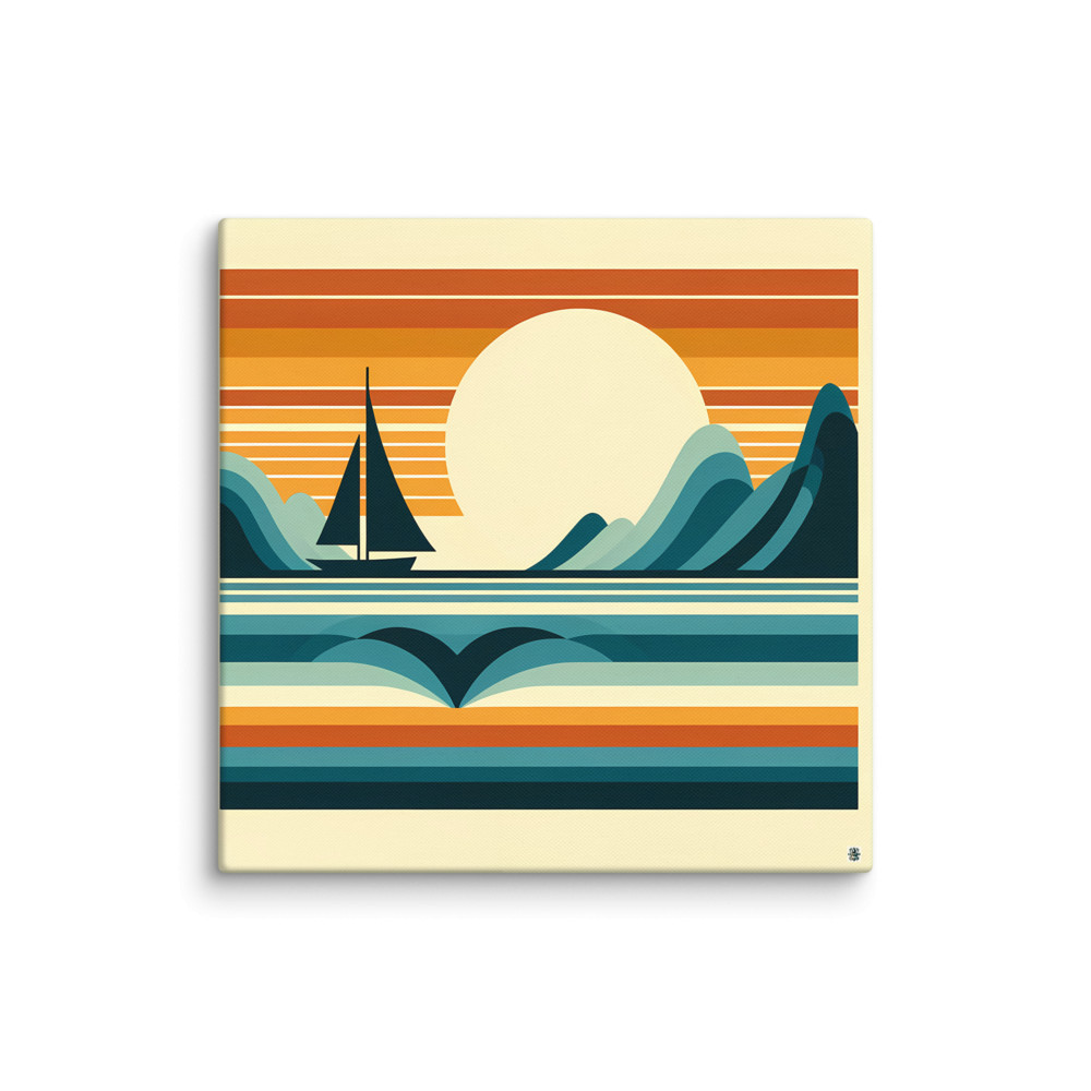 Minimalist Sailboat Sunset Landscape — Canvas Print