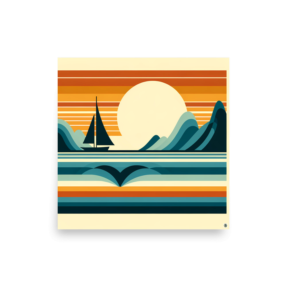 Minimalist Sailboat Sunset Landscape — Art Print