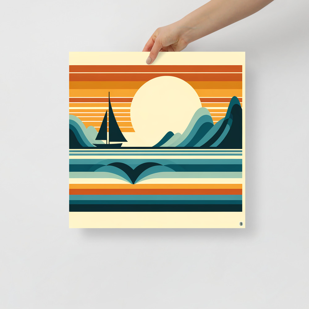Minimalist Sailboat Sunset Landscape