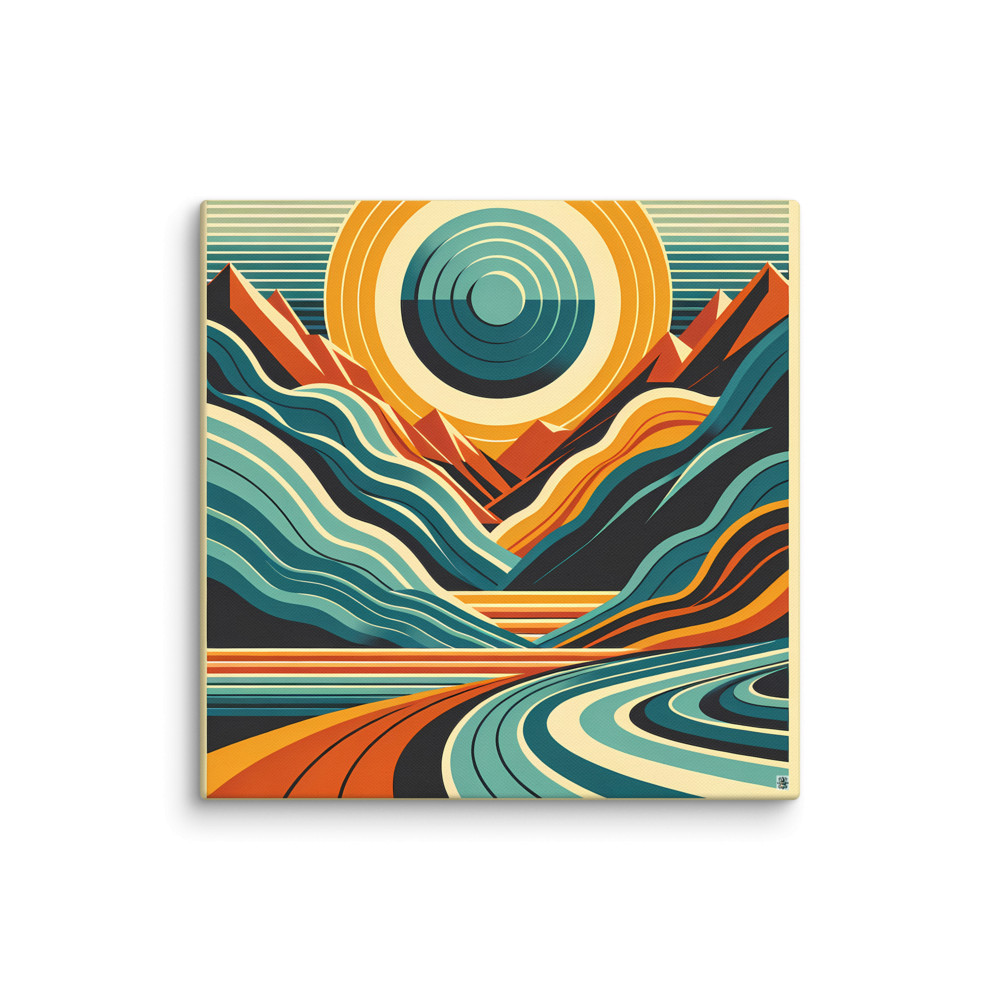 Geometric Sun and Mountains Landscape — Canvas Print