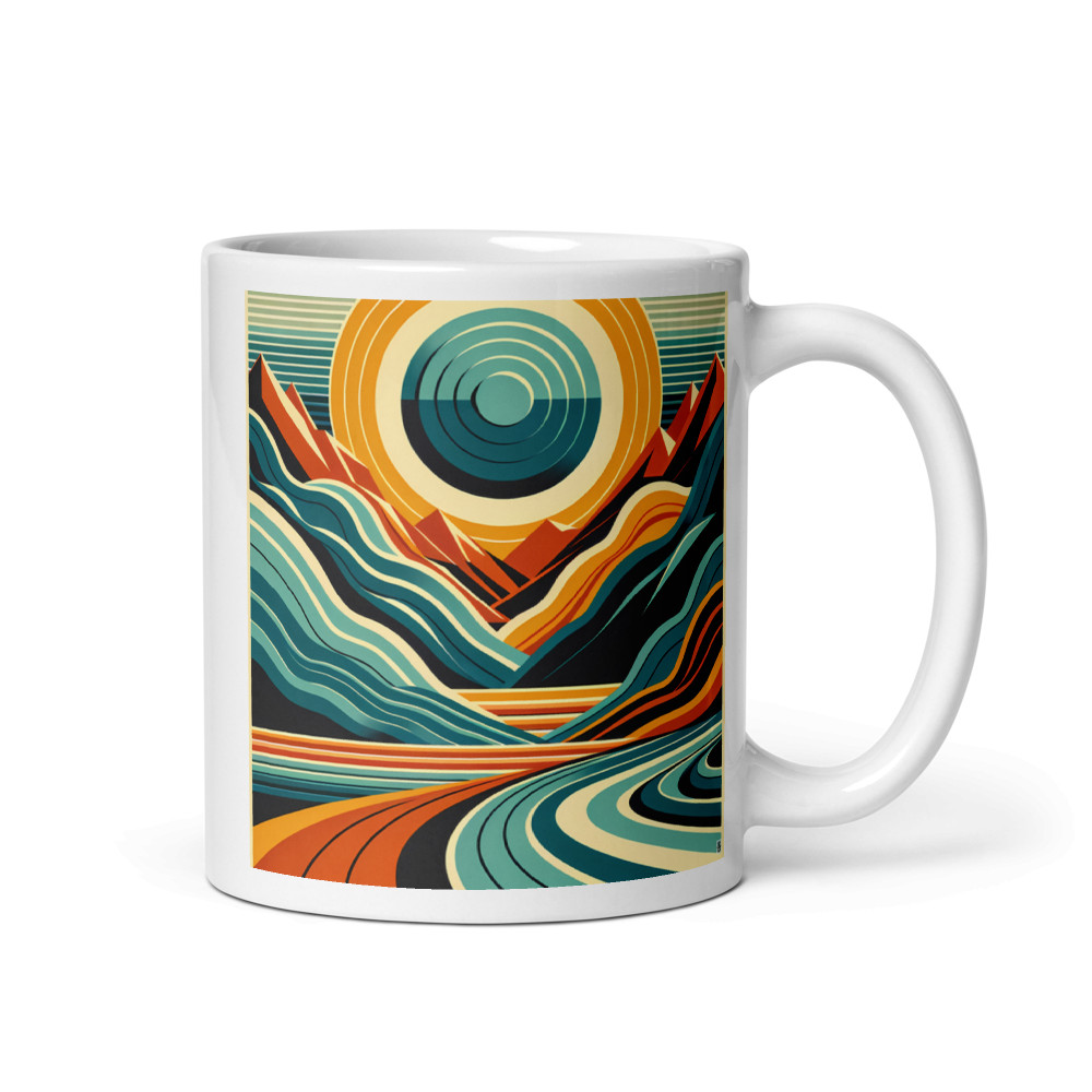 Geometric Sun and Mountains Landscape