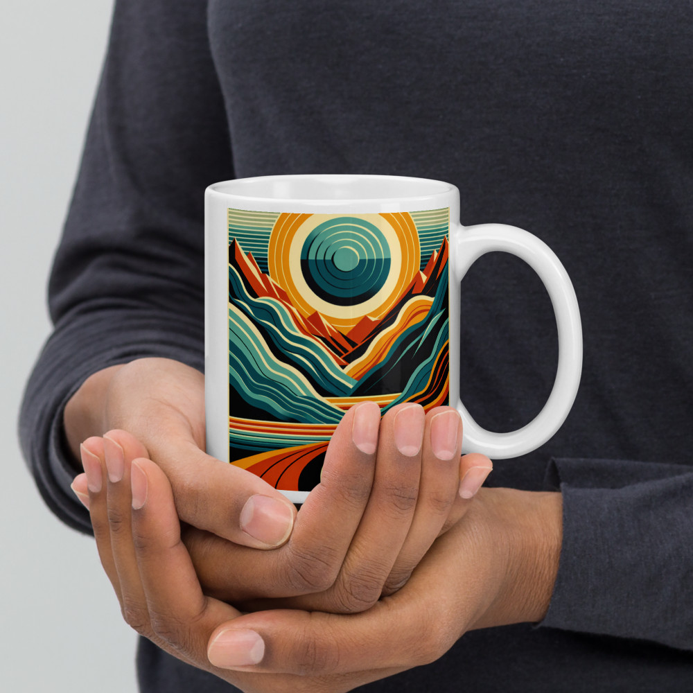 Geometric Sun and Mountains Landscape