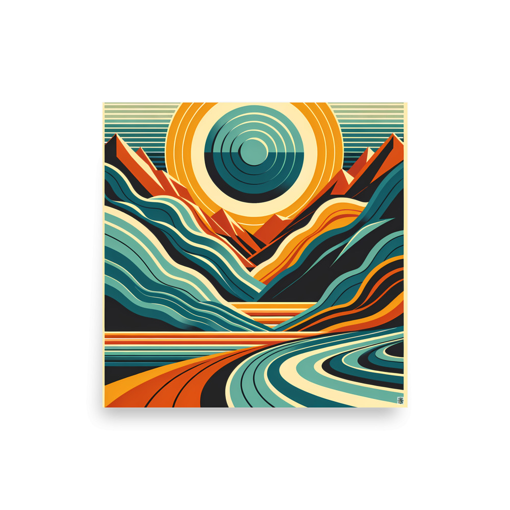 Geometric Sun and Mountains Landscape — Art Print